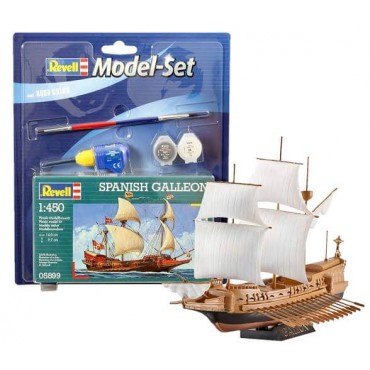 KIT PARA MONTAR REVELL MODEL SET BARCO SPANISH GALLEON 1/450 19 PEÇAS COMPLETO COM TINTAS COLA E PINCEL REV 65899